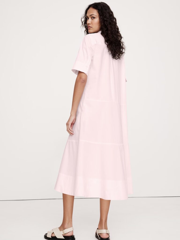 Poplin Tuxedo Front Midi Dress what to buy this spring the powder pink trend what to wear this spring