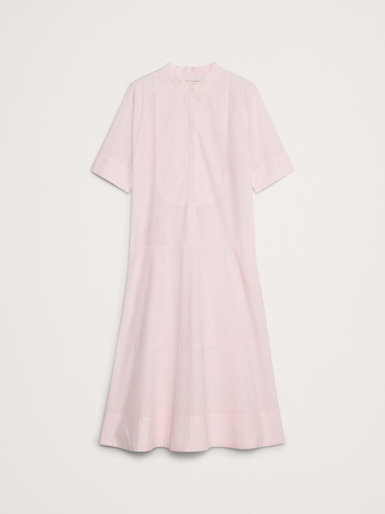 3 Spring Fashion Trends You Need To Know Poplin Tuxedo Front Midi Dress the powder pink trend spring trends what to buy this spring what to wear this spring