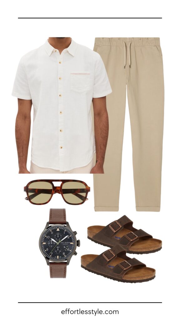 For The Guys: What To Wear On A Tropical Vacation Short Sleeve Button-Up Shirt & Cotton Twill Pants how to style Birkenstocks what to wear to dinner at the resort nashville personal stylists share resort style for men resort outfit vacation outfit how to style a linen shirt