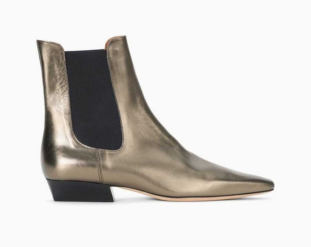 The Best Shoes To Wear With Barrel Leg Pants For Spring  Aged Bronze Leather Chelsea Boot the barrel pant trend how to style boots with barrel leg pants spring boots