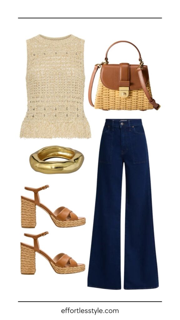 How to Wear Wide Leg Jeans This Spring (Without Feeling Overwhelmed) Beaded Fringe Top & Dark Wash Wide Leg Jeans how to wear dark wash jeans for spring how to style dark wash jeans in the summer the best summer sandals Nashville area personal stylists the best bags for spring and summer spring outfit