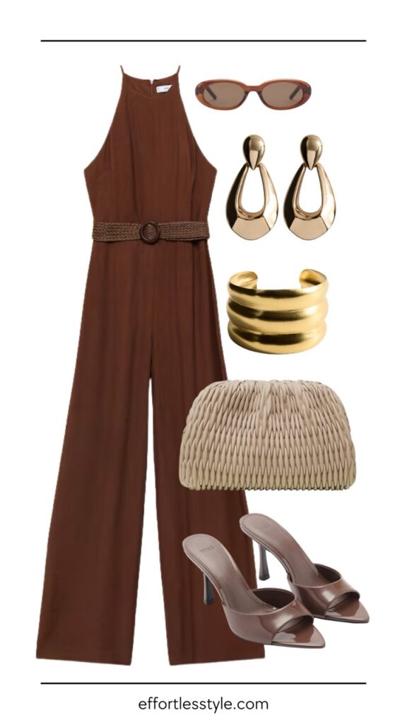 Belted Halter Neck Jumpsuit dressy spring outfit what to wear to an event this spring style over 40 summer style inspiration