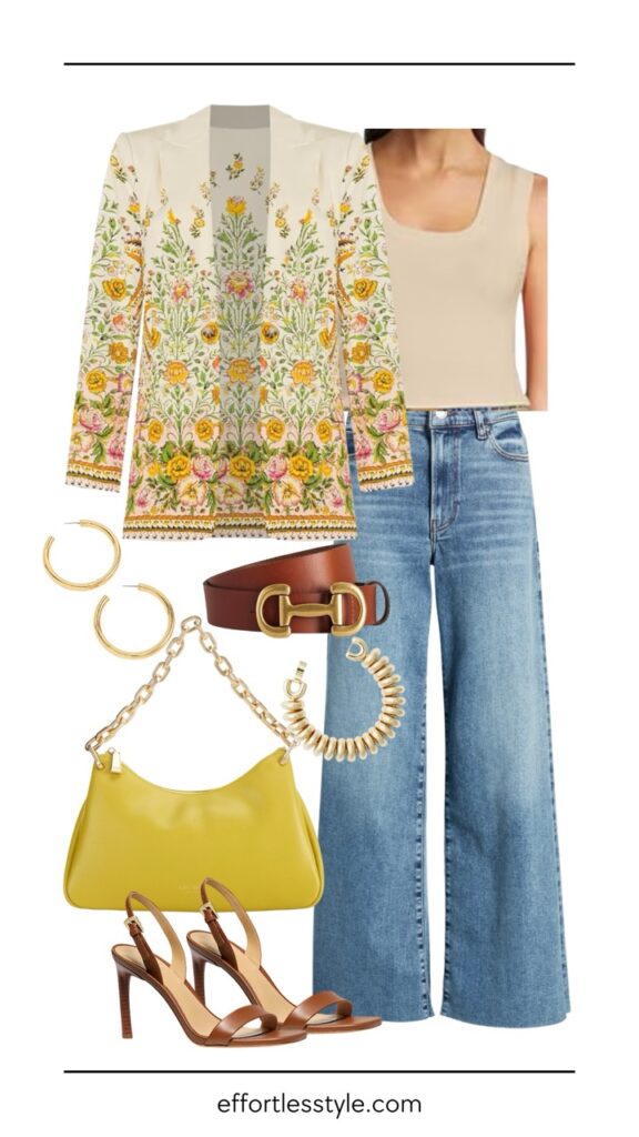 How to Wear Wide-Leg Jeans This Spring (Without Feeling Overwhelmed) Floral Blazer & Raw Hem Wide Leg Jean how to wear jeans to work spring work outfit casual friday outfit the best spring accessories nashville area personal shoppers how to wear a blazer with jeans what to wear to work this spring spring outfit how to dress up your jeans this spring