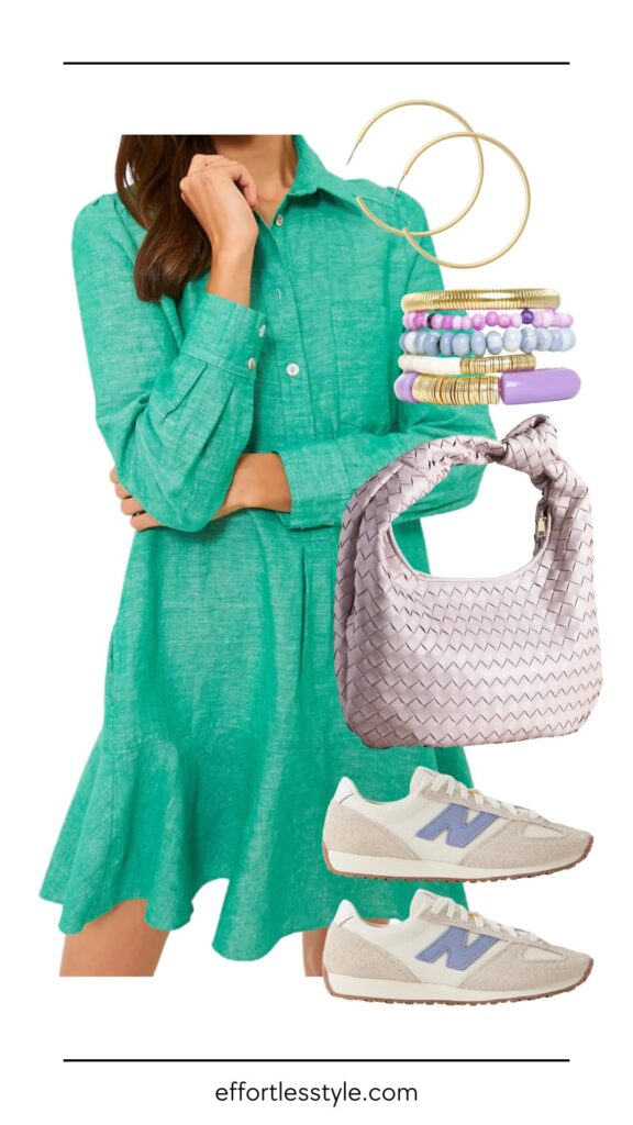 How to Wear Sneakers With Dresses (And Actually Look Put Together) Shirt Dress & Sneaker how to wear sneakers with a shirt dress how to style a shirt dress the best spring accessories nashville personal stylists share spring outfits