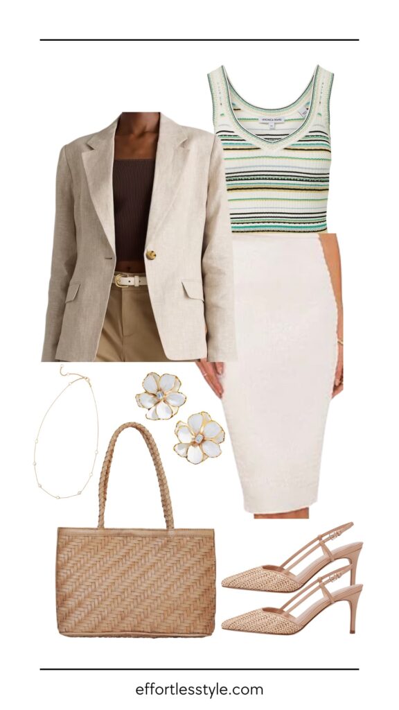 The Third Piece Rule: When The Weather Is Warm Blazer how to style a pencil skirt what to wear to work this summer the best summer accessories summer outfit work outfit Nashville stylists what to wear to the office this summer