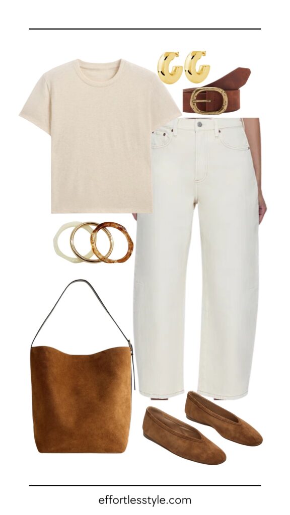 How To Elevate A Tee Shirt & Jeans Look Box Cut Tee Shirt & Ecru Barrel Jean
