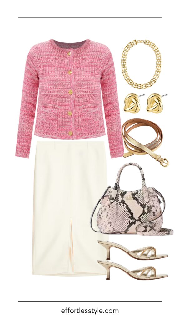 How To Style A Cardigan For Spring & Summer Lady Jacket Cardigan & Pencil Midi Skirt what to wear to work this spring how to style a pencil skirt for the office the best spring accessories how to style a snakeskin bag spring outfit Nashville stylists