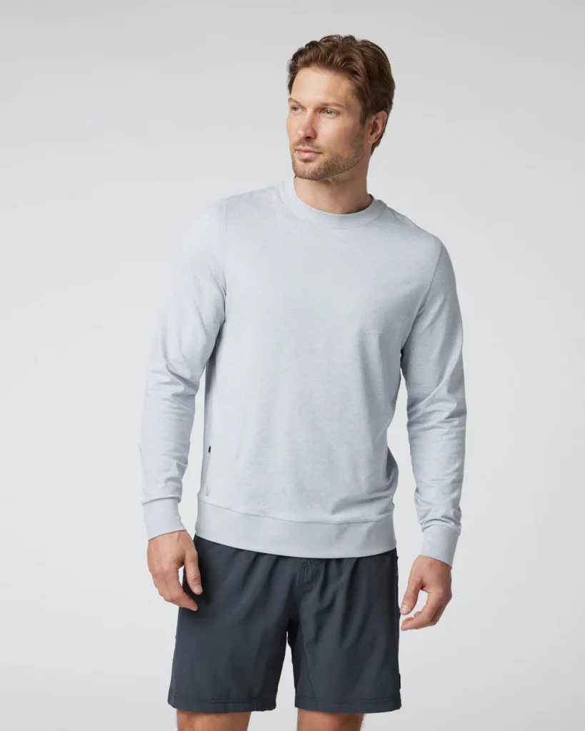 Performance Crewneck Sweatshirt must have summer layers summer wardrobe staples what to buy this summer Nashville stylists men's summer style