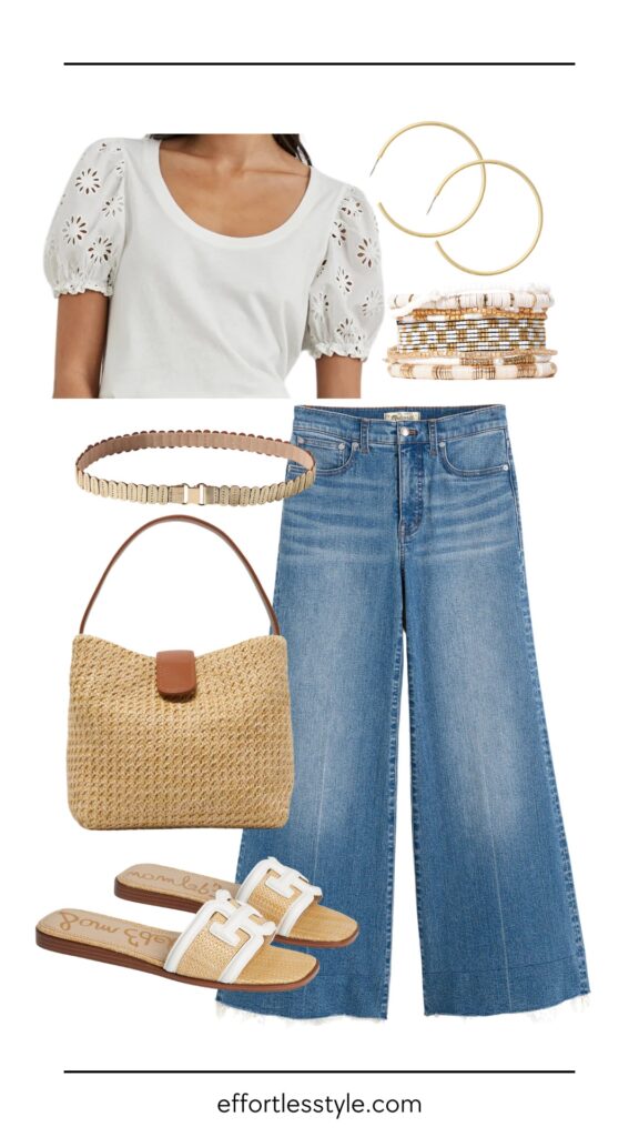 How To Elevate A Tee Shirt & Jeans Look Embroidered Puff Sleeve Tee & Jeans