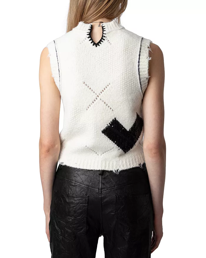Sleeveless Sequined Cardigan Sweater
