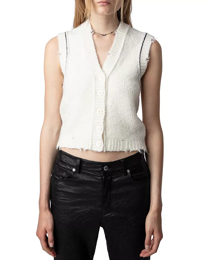 5 Things By Zadig & Voltaire We Are Loving At Bloomingdales Sleeveless Sequined Cardigan Sweater summer pieces what to buy for summer what to wear this summer Nashville stylists the vest trend style over 40