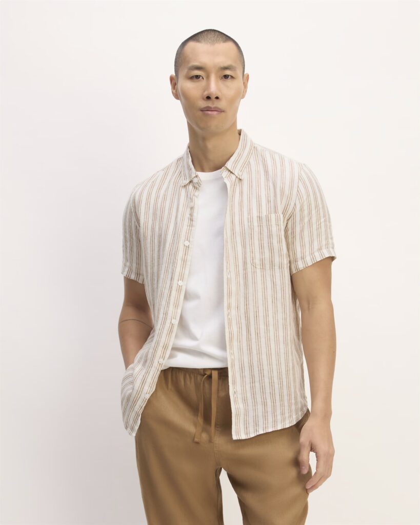 Striped Linen Short Sleeve Button-Down must have summer shirts summer wardrobe staples what to buy this summer Nashville personal shoppers the best button-up shirts for summer
