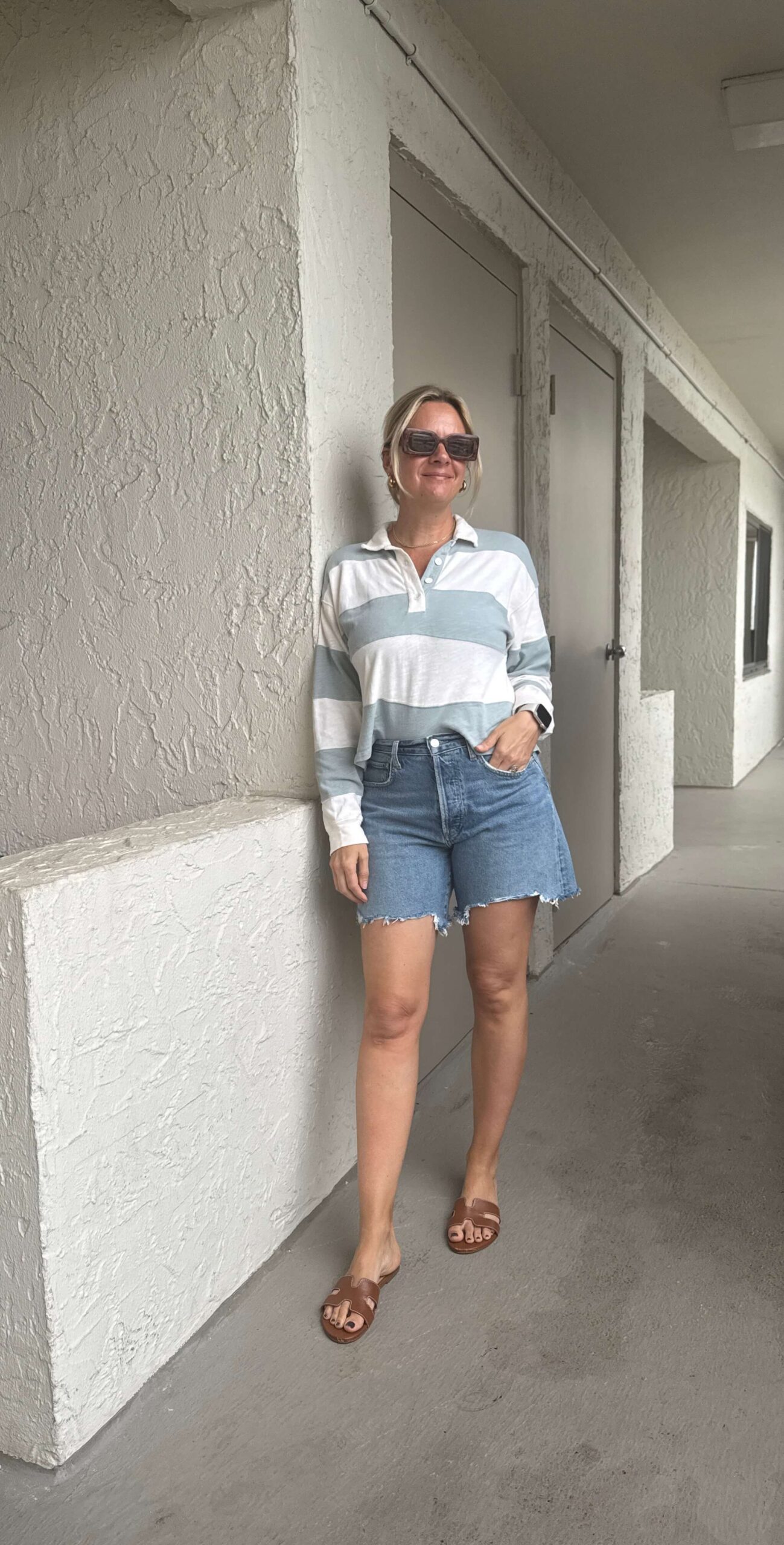 Striped Rugby Shirt & Jean Short how to style denim shorts summer outfit