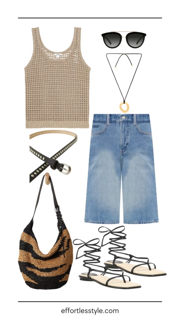 What To Wear For Memorial Day Crochet Tank & Bermuda Jean Shorts what to wear to a grill out what to wear to a BBQ how to style Bermuda shorts how to style jean shorts Nashville stylists summer outfit summer style