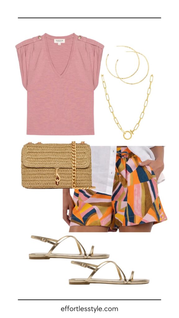 How To Wear Shorts In Your 40s and 50s And Still Feel Polished V-Neck Tank & Printed Shorts how to wear shorts if you are middle aged nashville personal shoppers summer style the best summer accessories must have summer sandals how to style printed shorts for summer summer outfit