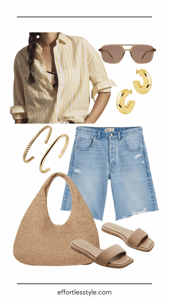 3 Easy Outfits For The Woman Who “Hates Summer Clothes” Button-Up Shirt & Jean Shorts easy summer style Nashville personal shoppers the best summer accessories how to style Bermuda shorts how to style jean shorts how to wear a button-up shirt in summer
