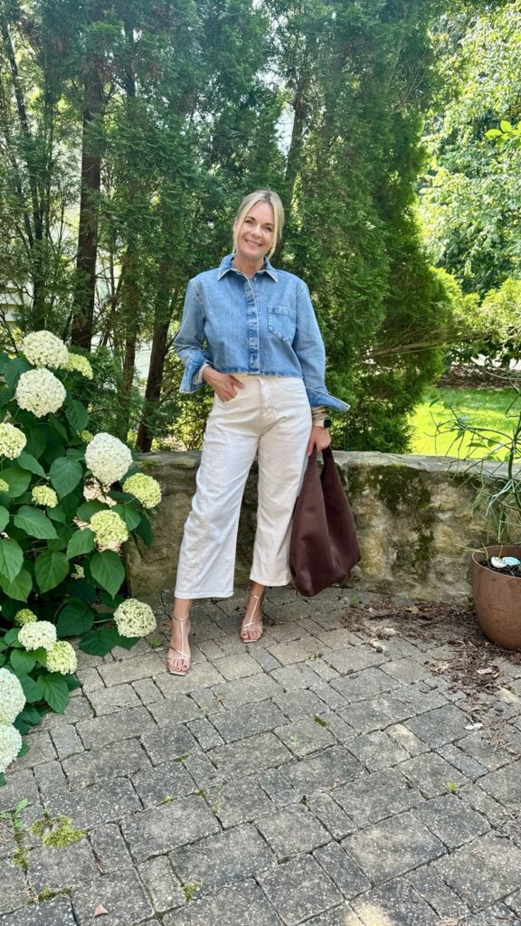 Denim Button-Up Shirt & Wide Leg Pants Nashville personal stylists summer outfit how to style a denim shirt in summer