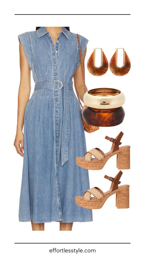 Desk to Drinks: 6 Summer Looks to Wear on Repeat Denim Midi Dress how to style a denim dress for the office the best summer accessories Nashville personal shoppers summer outfit summer style summer dress