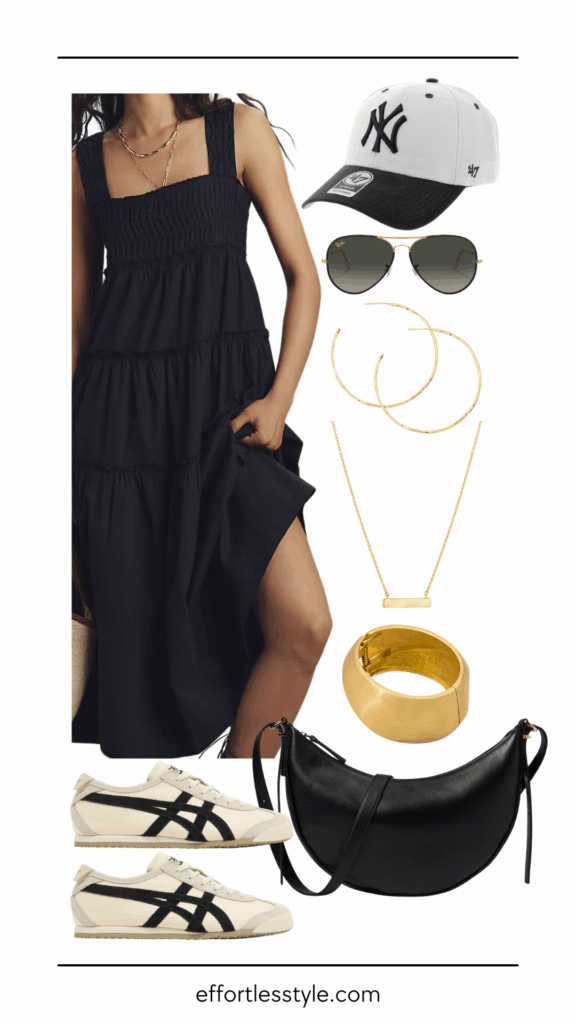 3 Easy Outfits For The Woman Who “Hates Summer Clothes” Tiered Sundress how to style a sundress the best summer dress versatile summer dress Nashville stylists summer outfit go-to summer dress the best summer accessories how to style sneakers with a dress