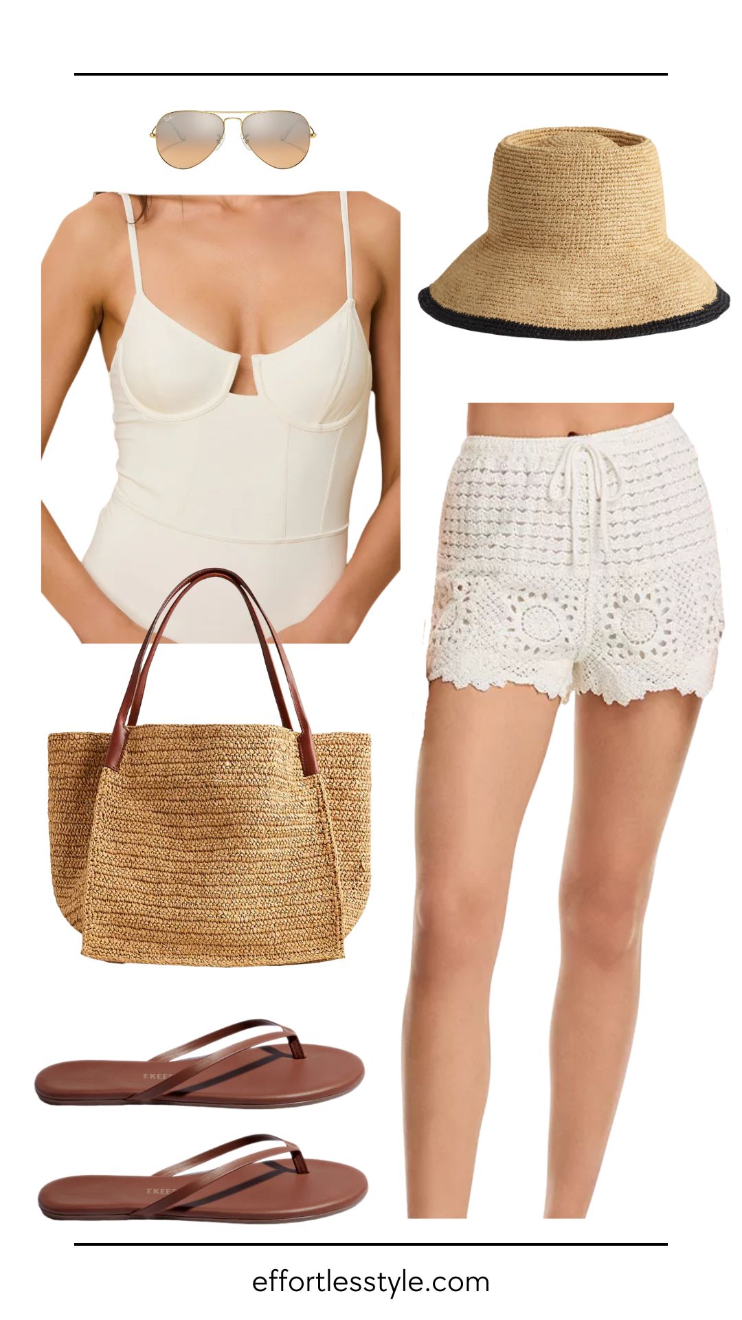 Saturday Beach or Pool Day Look | Throw crochet shorts on over your bathing suit and add some simple accessories for an easy pool side look.