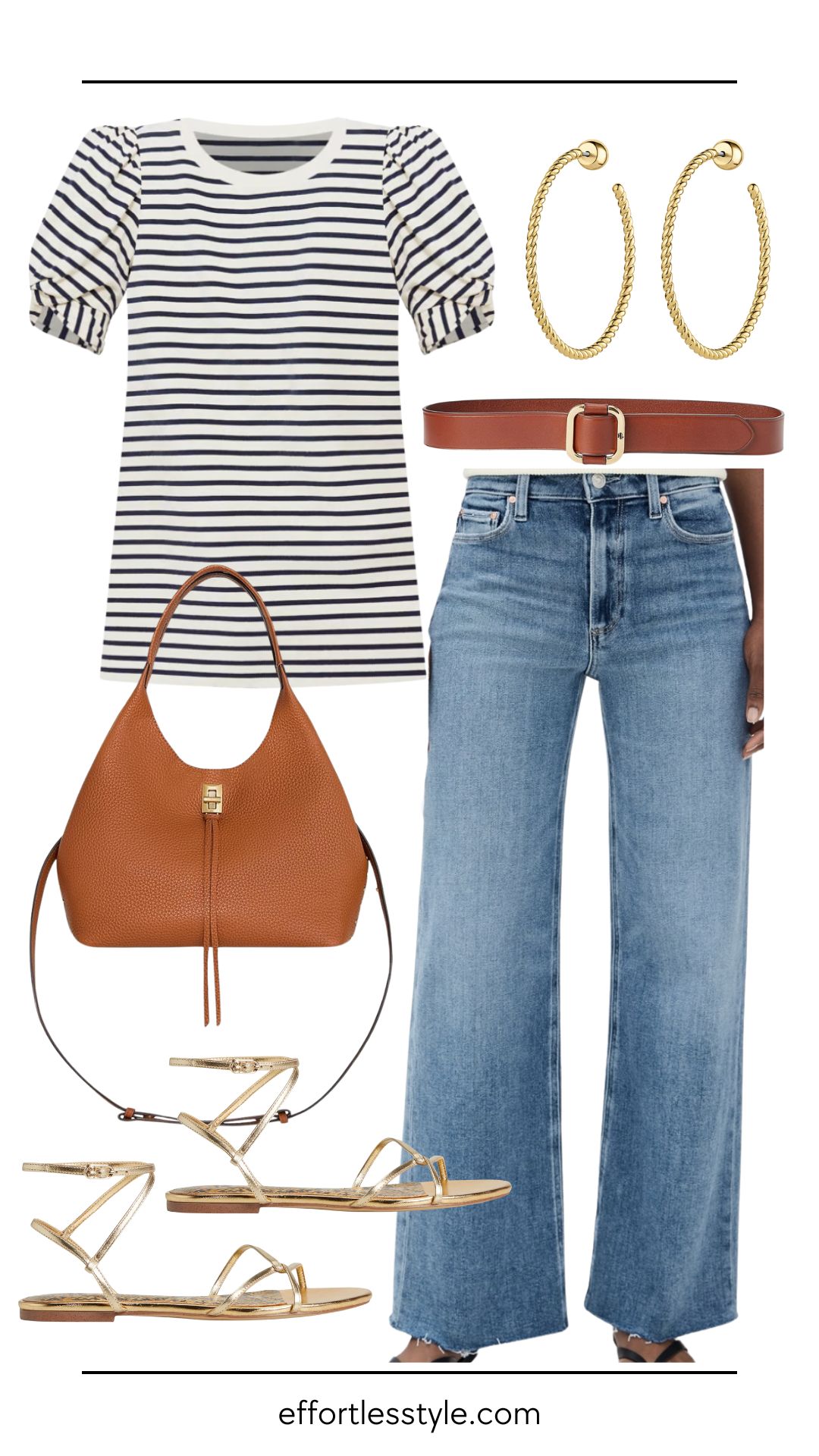 6 Easy Ways to Wear Jeans This Summer | Jeans with a Feminine Striped Top and Summer Sandals