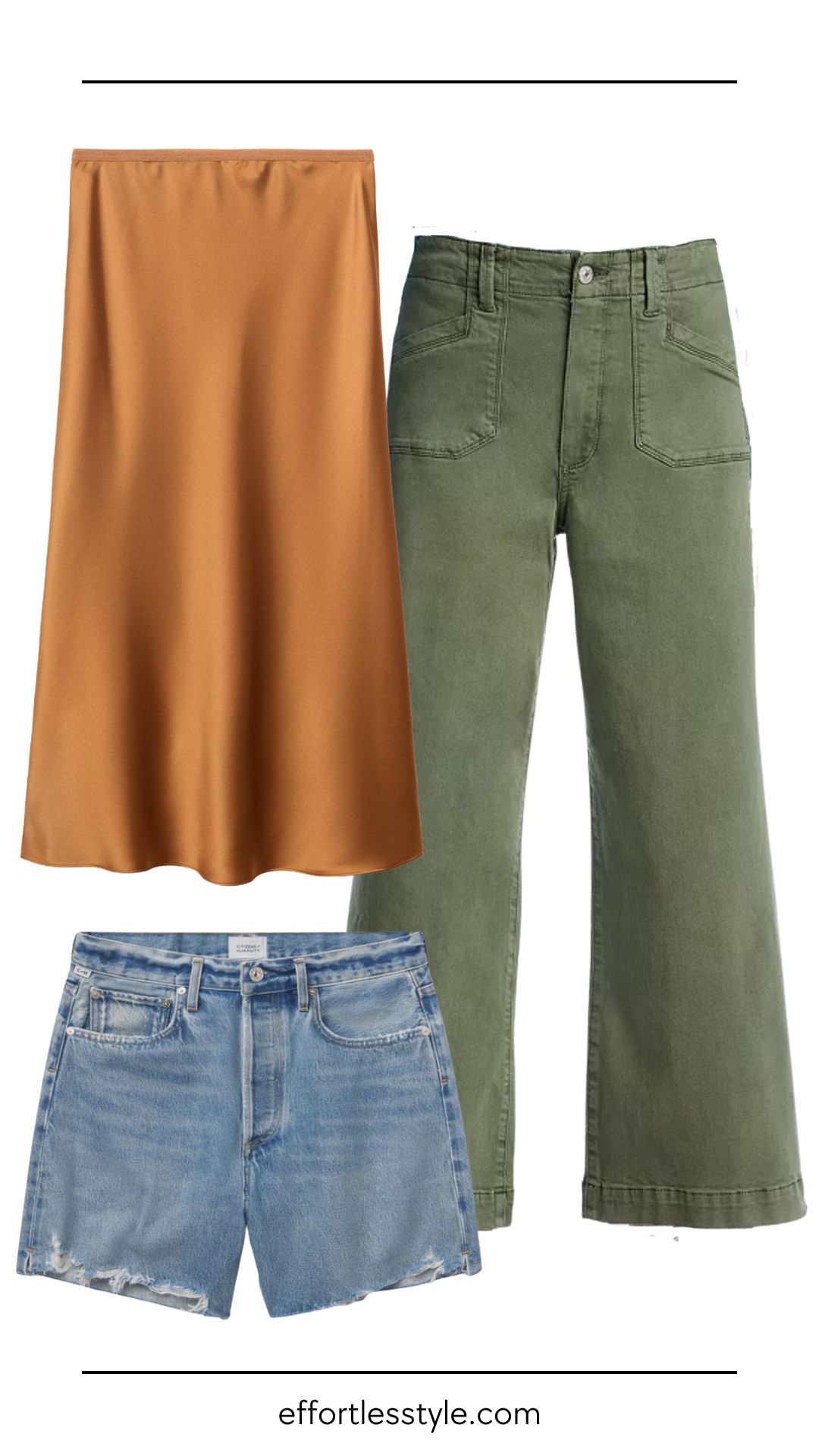 The 3/5/7 Packing Rule: How to Pack Light for Summer Travel - Start with 3 Versatile Bottoms...an easy pull-on midi skirt, and lightweight wide-leg pants or cropped trousers are great options.