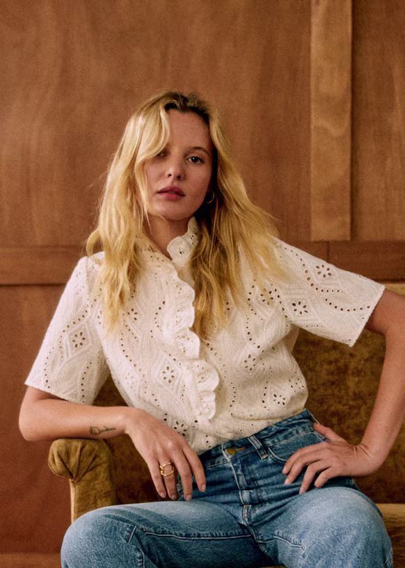 Sézane Embroidered short-sleeved Dahlia shirt 