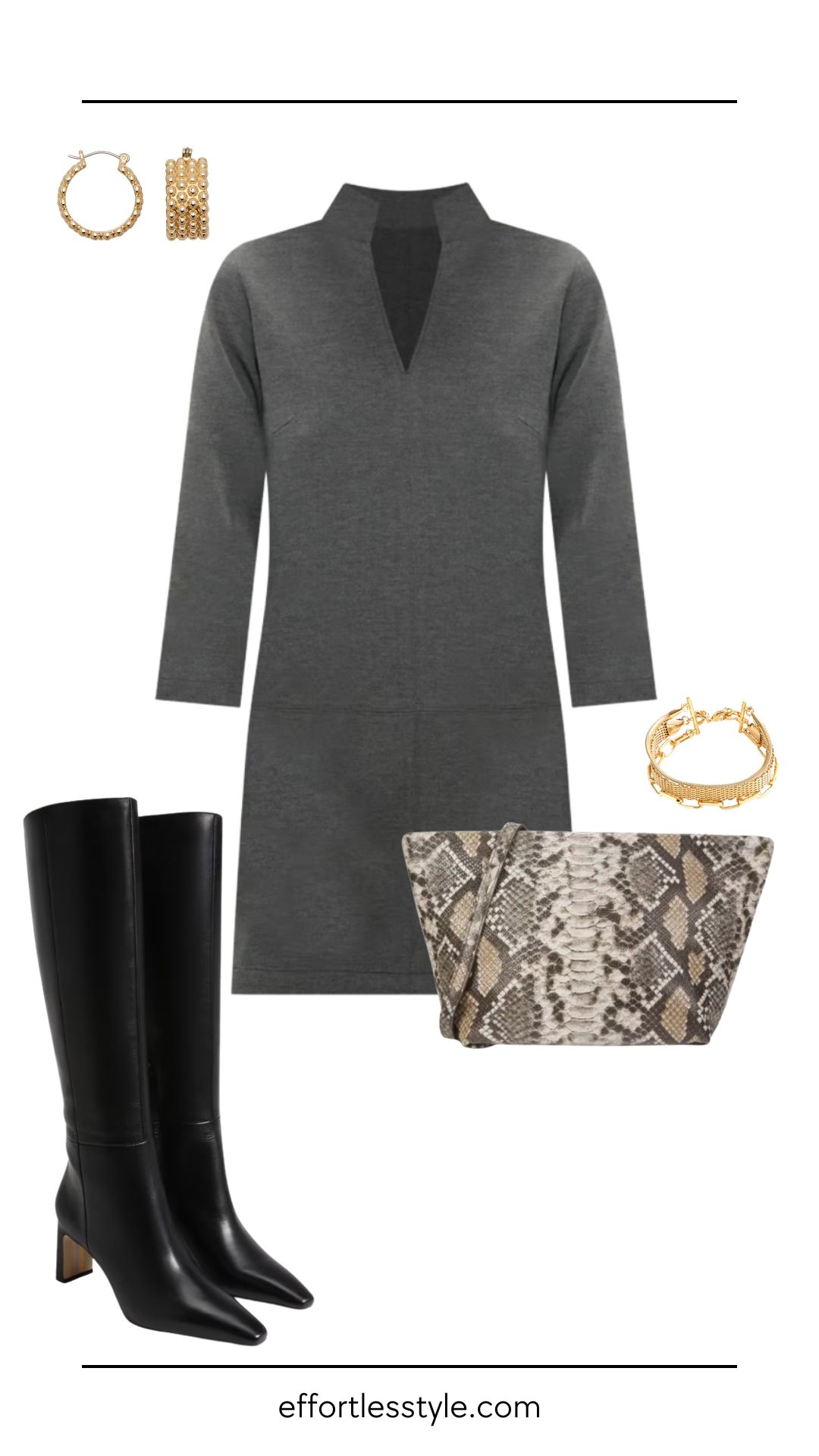 Choosing a dress that can be worn multiple ways is a great choice when traveling for fall break. I've styled this look for a dinner out, but you could easily opt for a flat shoe for a more casual daytime look.