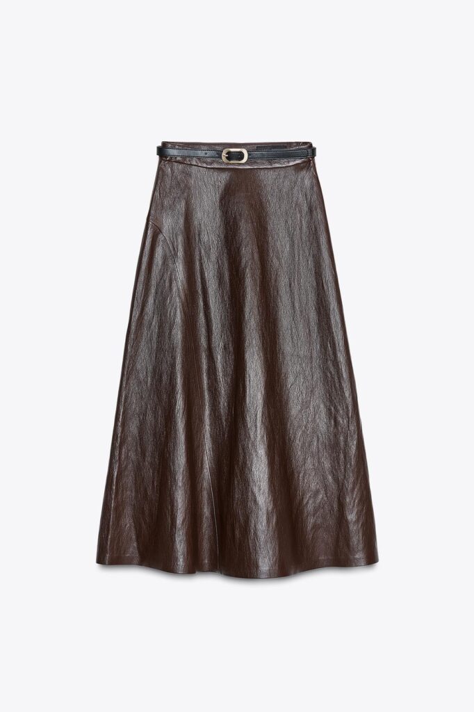 Zara Belted Faux Leather Midi Skirt