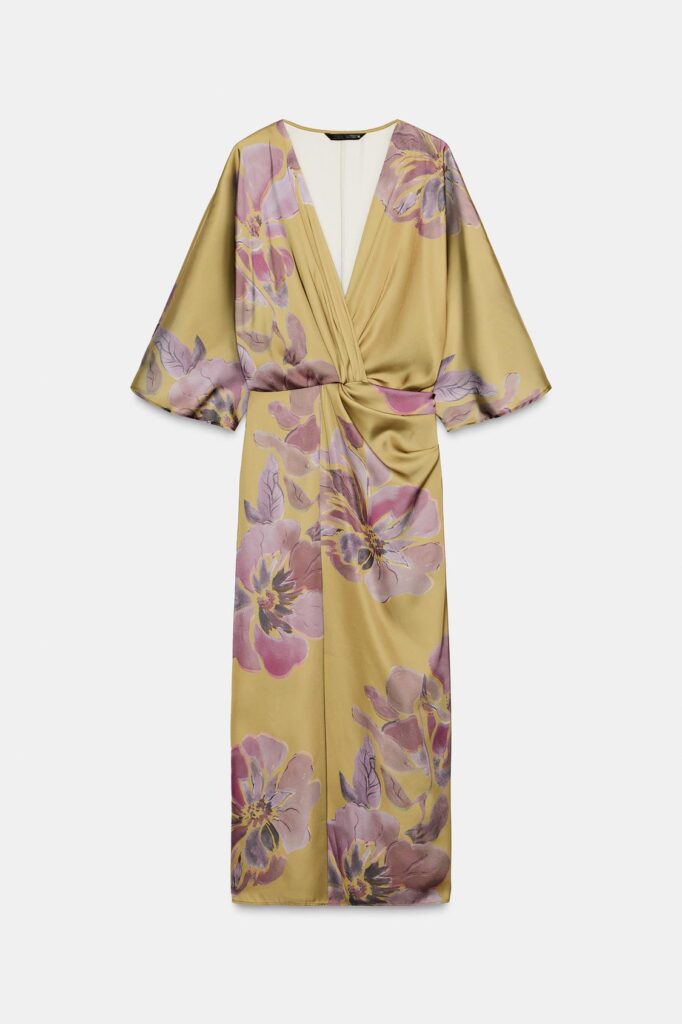 Zara Satin Printed Midi Dress