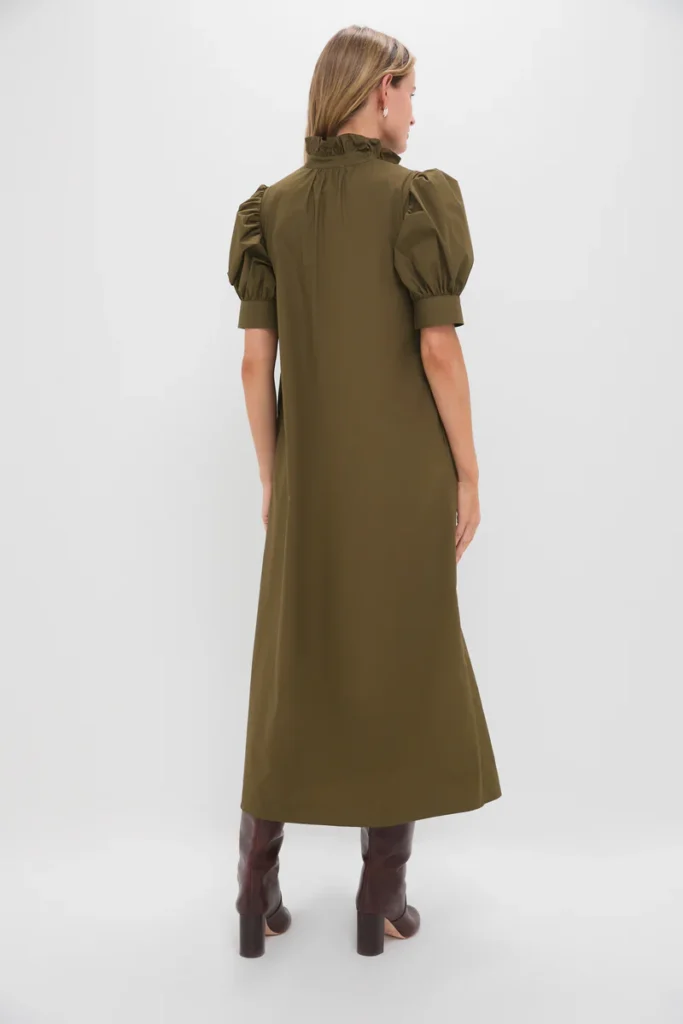 Katey’s Favorite Things for Fall | Olive Green Ruffle Collar Louisa Maxi Dress