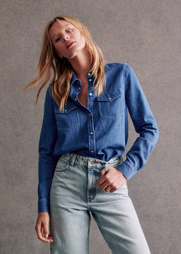 Our Favorite Denim Tops Under $150 for Fall | Sezane Classic Collar Denim Shirt
