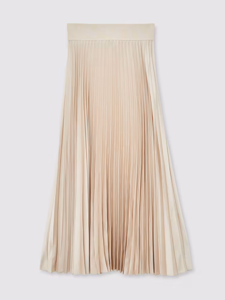 4 Color Combinations That Always Look Expensive | Reiss Petite Pleated Midi Skirt in Champagne Neutral