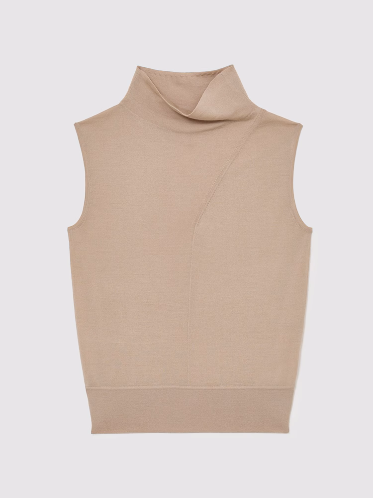 Neutral Reiss Wool Funnel-Neck Sleeveless Knit Top