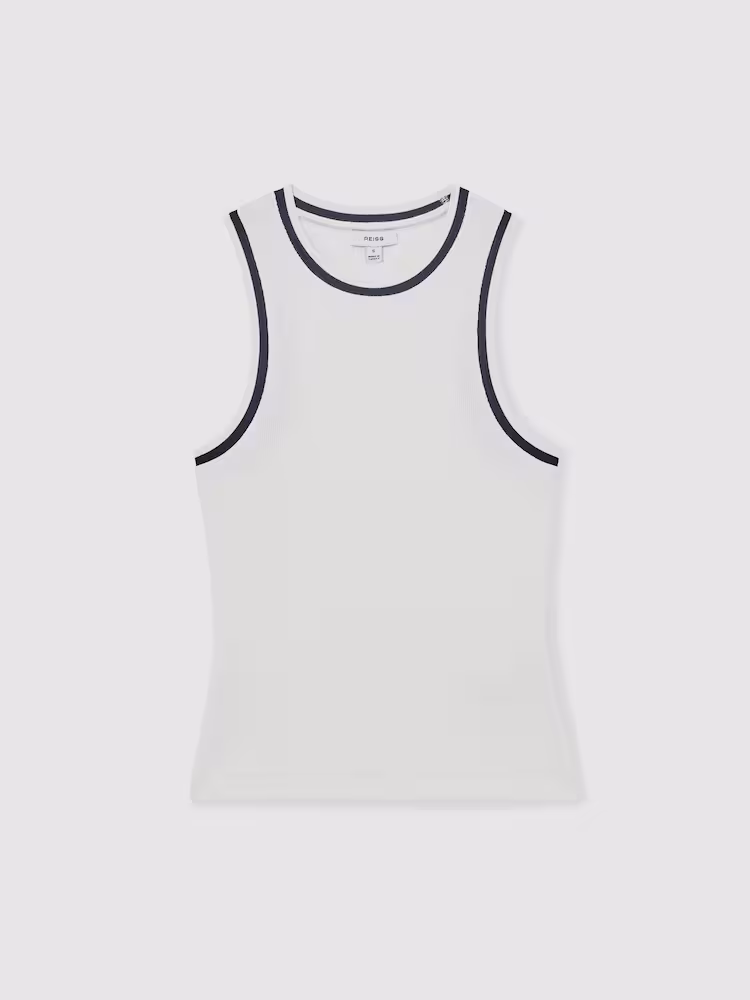 Reiss Stretch-Cotton Tipped Vest in White/Navy