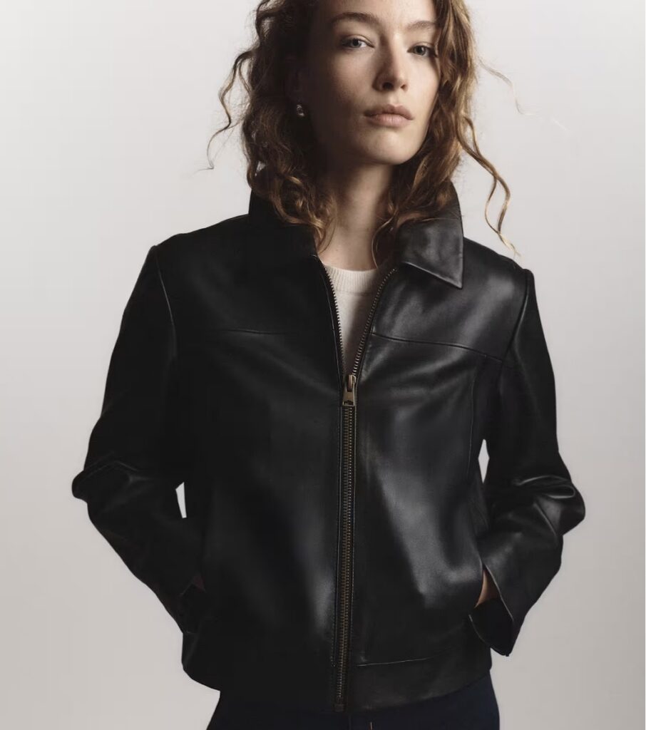Quince 100% Leather Cropped Zip-Front Jacket