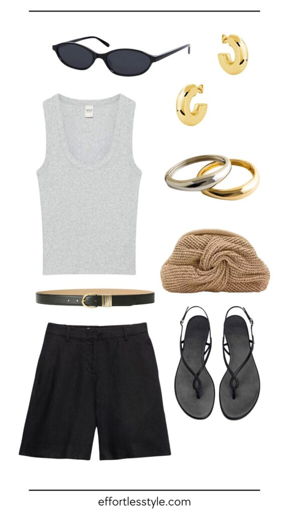 How to Style Bermuda Shorts: 4 Easy Outfit Ideas | Minimalist Chic Bermuda Shorts Look | Black Linen Bermuda Shorts