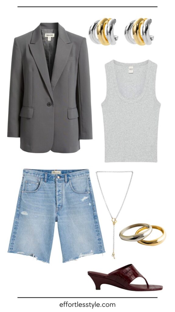 Work-Appropriate Bermuda Shorts Outfit | Distressed Denim Bermuda Shorts