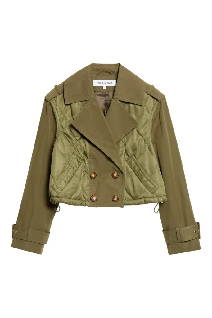 Veronica Beard Harris Crop Mixed Media Double Breasted Jacket 