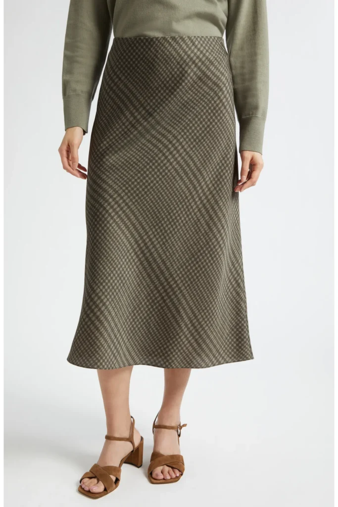 Vince Check Bias Satin Slip Skirt